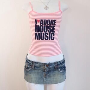 y2k baby tee striped cami j'adore house music pink graphic
